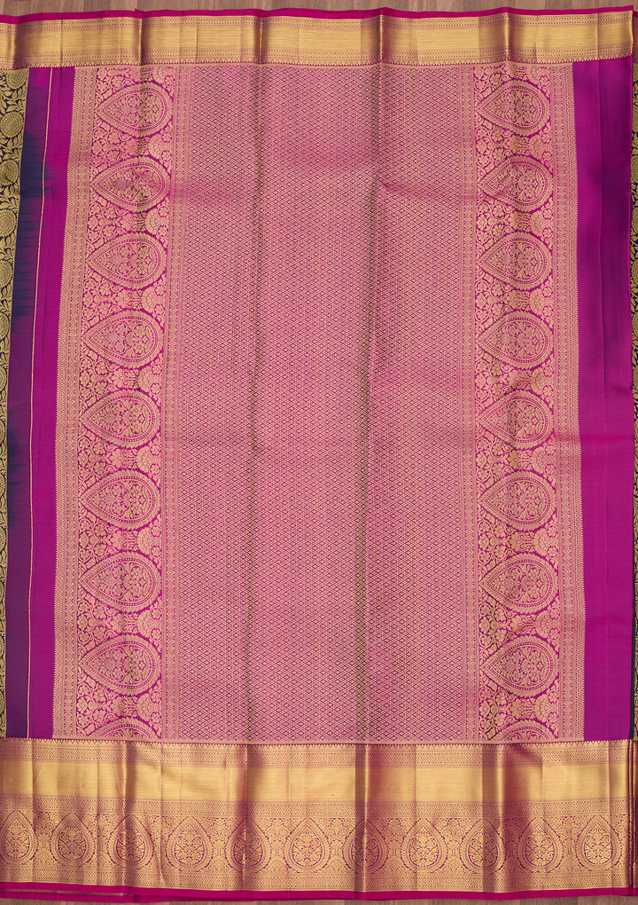 Navy Blue Silk Jaal Saree With Matching Blouse Piece
