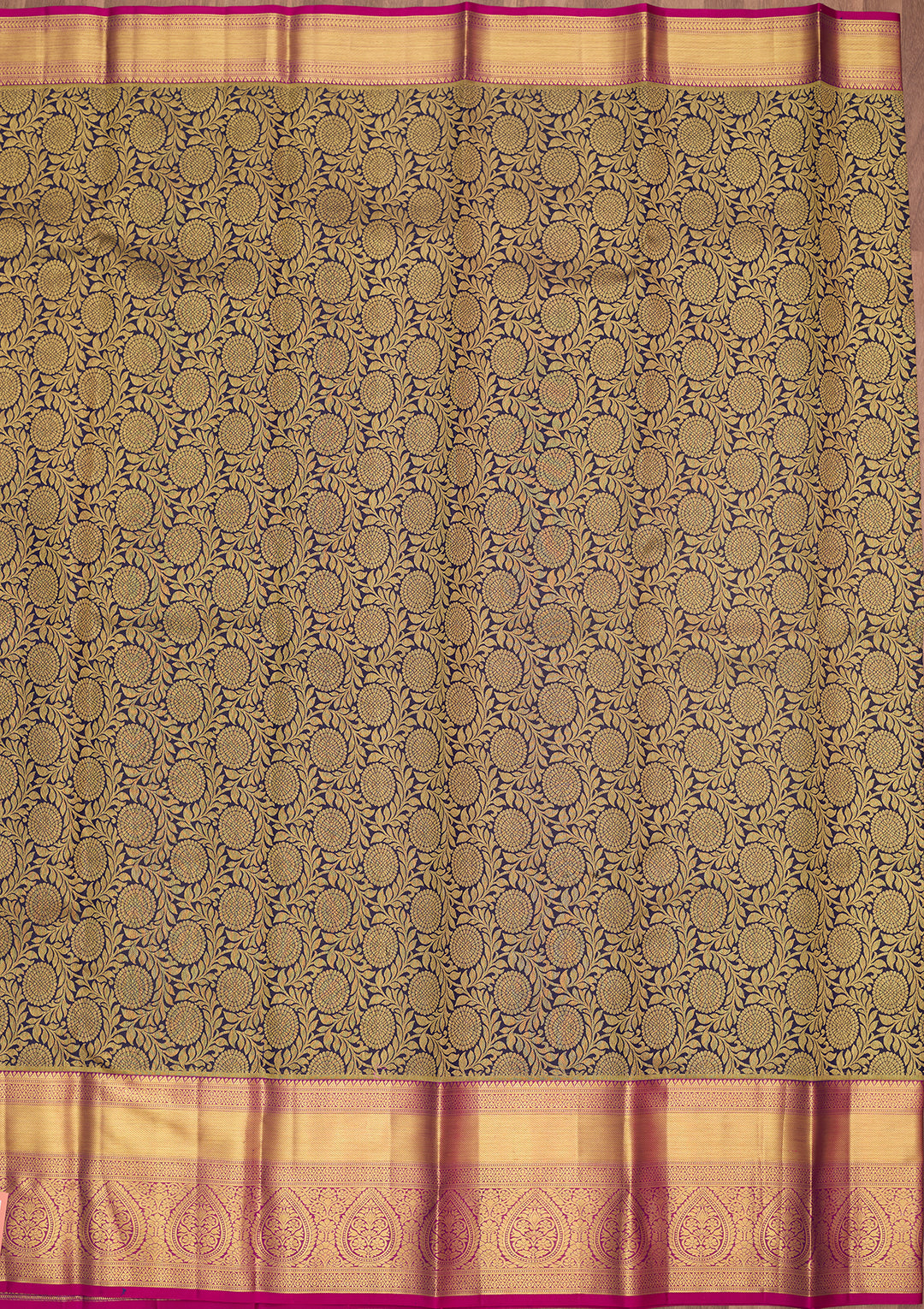 Navy Blue Silk Jaal Saree With Matching Blouse Piece