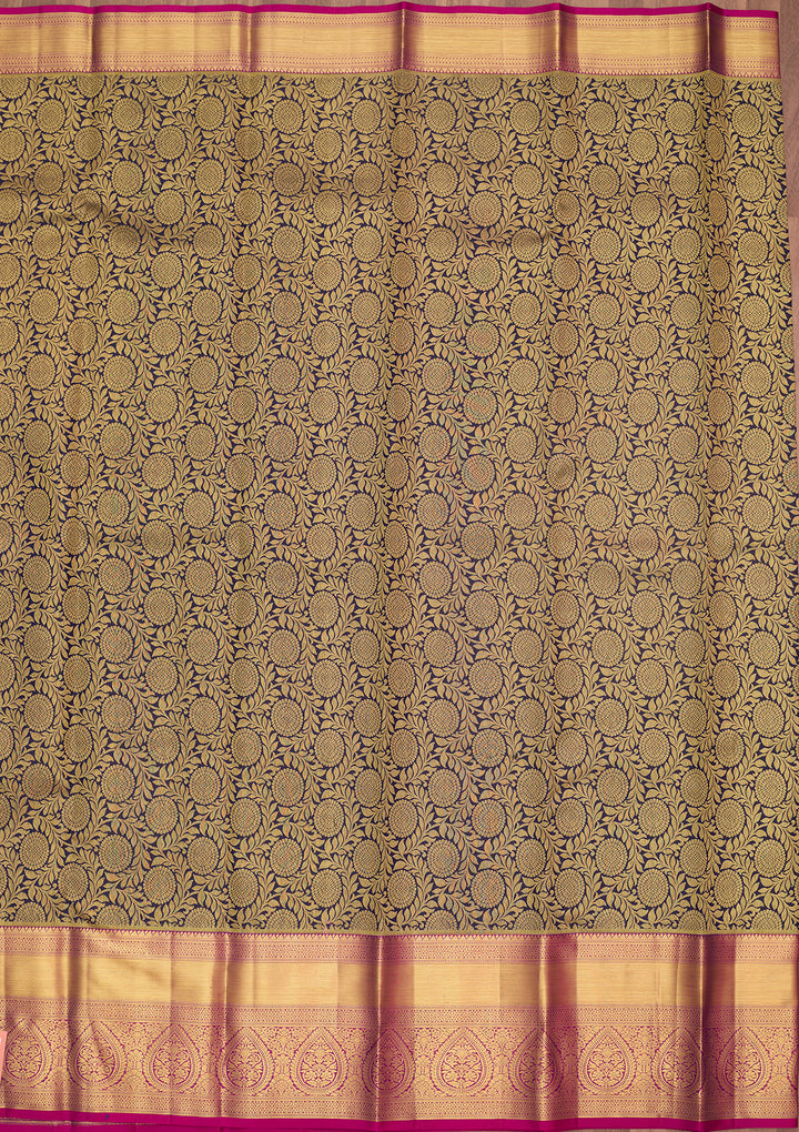 Navy Blue Silk Jaal Saree With Matching Blouse Piece