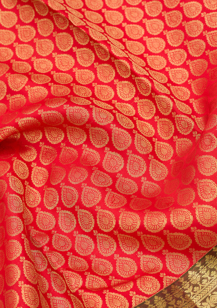 Red Silk Jaal Saree With Matching Blouse Piece