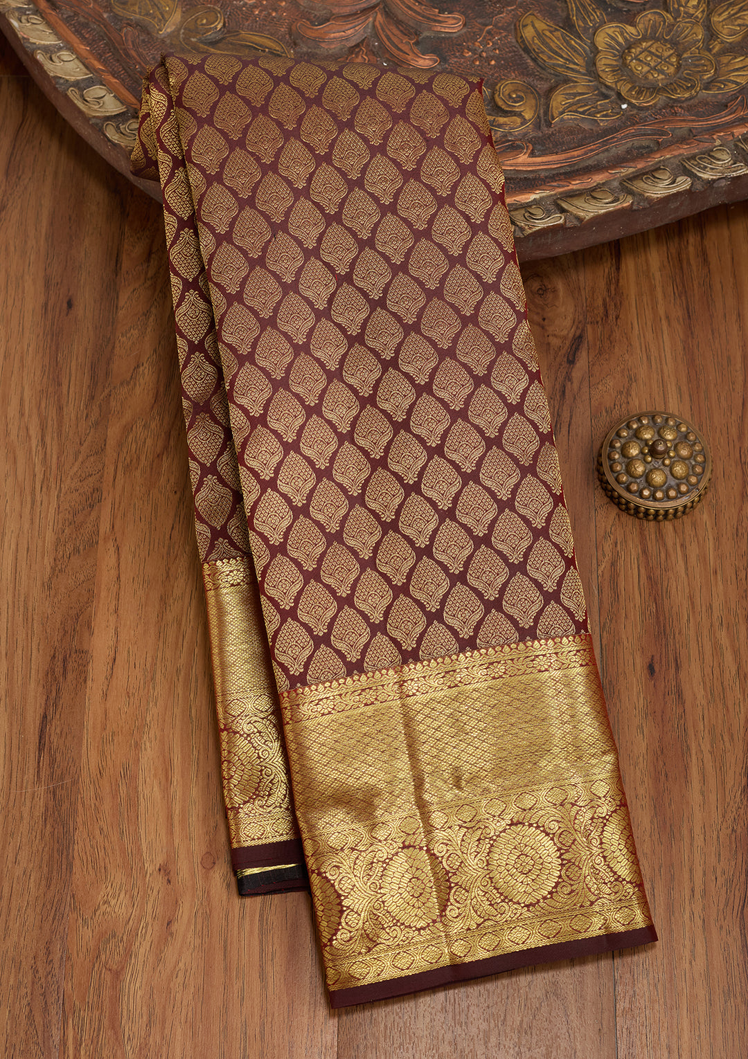 Maroon Silk Jaal Saree With Matching Blouse Piece