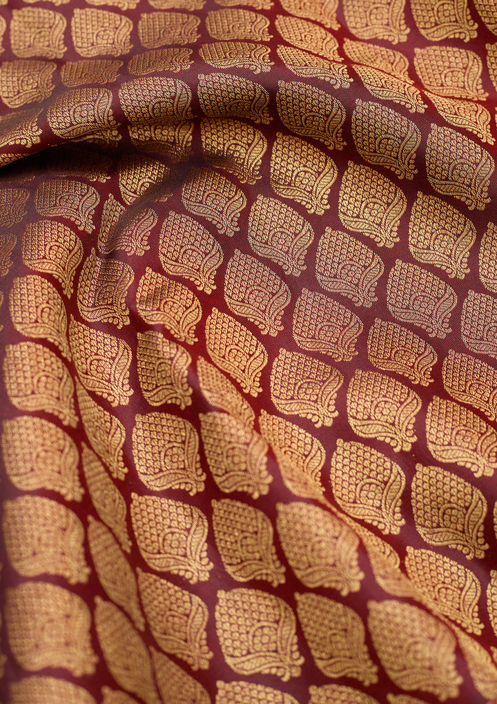 Maroon Silk Jaal Saree With Matching Blouse Piece