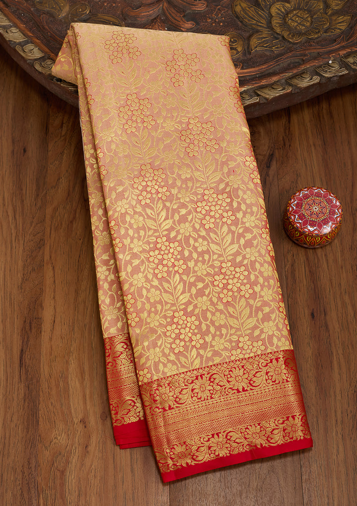 Peach Silk Jaal Saree With Matching Blouse Piece