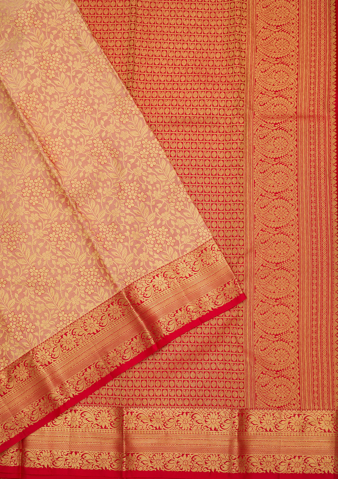 Peach Silk Jaal Saree With Matching Blouse Piece
