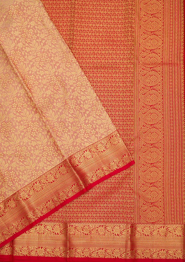 Peach Silk Jaal Saree With Matching Blouse Piece