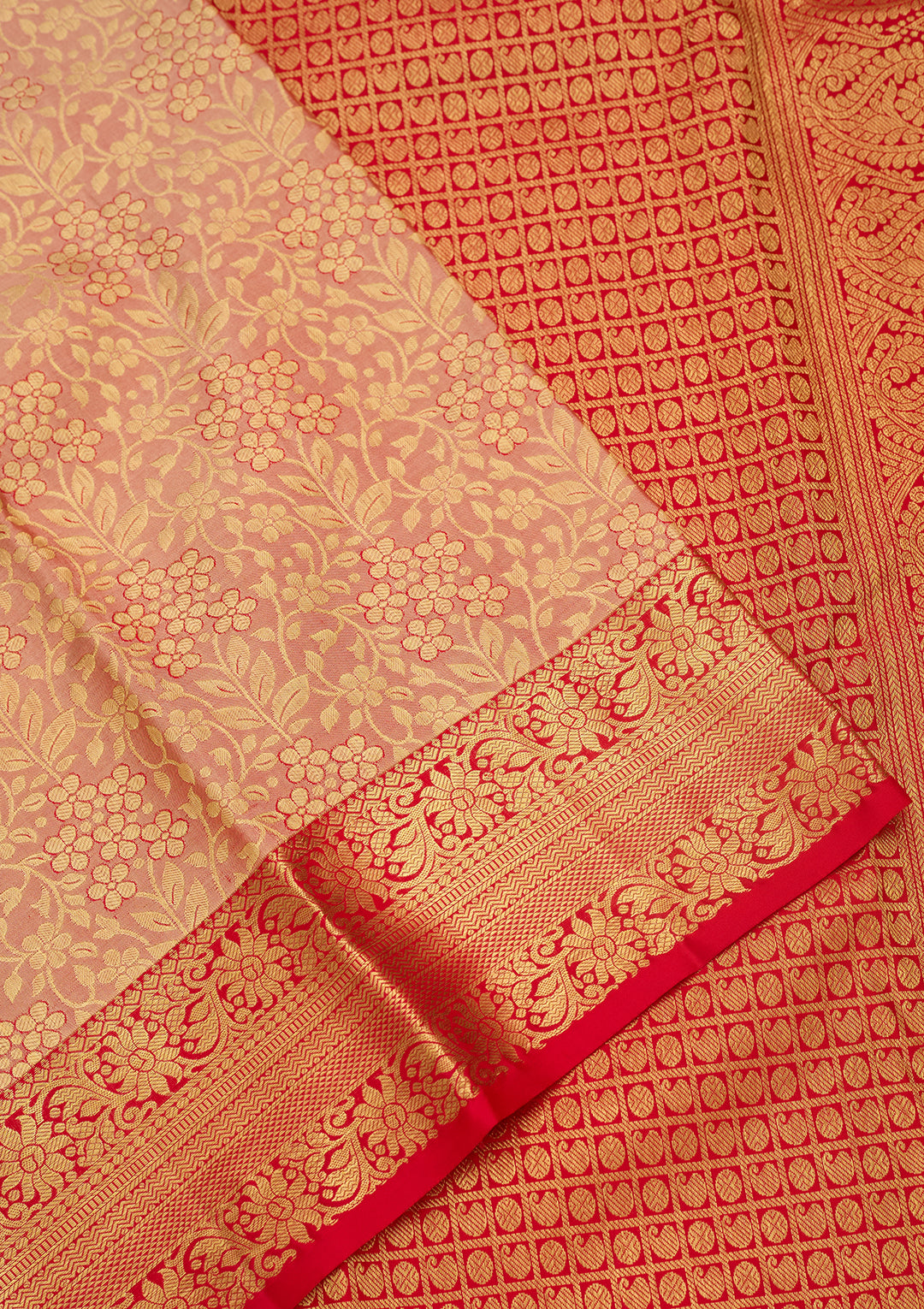 Peach Silk Jaal Saree With Matching Blouse Piece