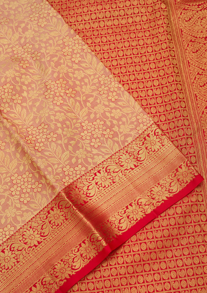 Peach Silk Jaal Saree With Matching Blouse Piece