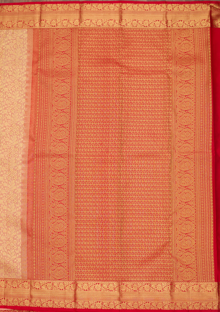 Peach Silk Jaal Saree With Matching Blouse Piece
