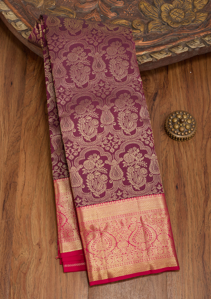 Wine Silk Jaal Saree With Matching Blouse Piece