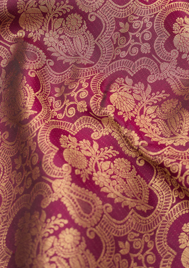 Wine Silk Jaal Saree With Matching Blouse Piece