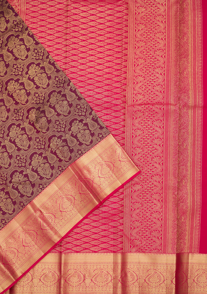 Wine Silk Jaal Saree With Matching Blouse Piece