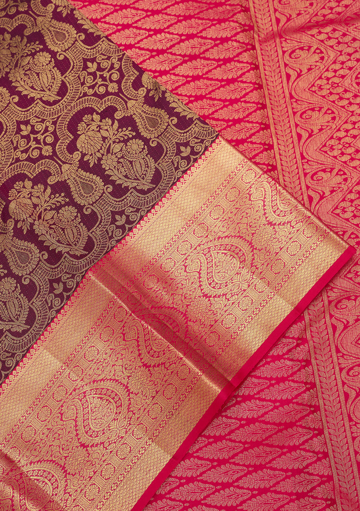 Wine Silk Jaal Saree With Matching Blouse Piece