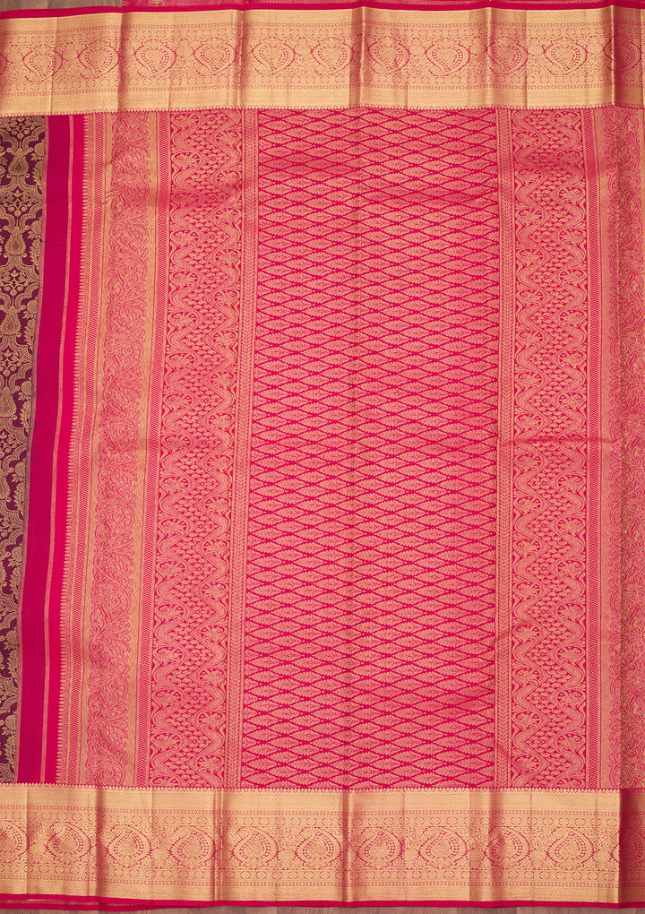 Wine Silk Jaal Saree With Matching Blouse Piece