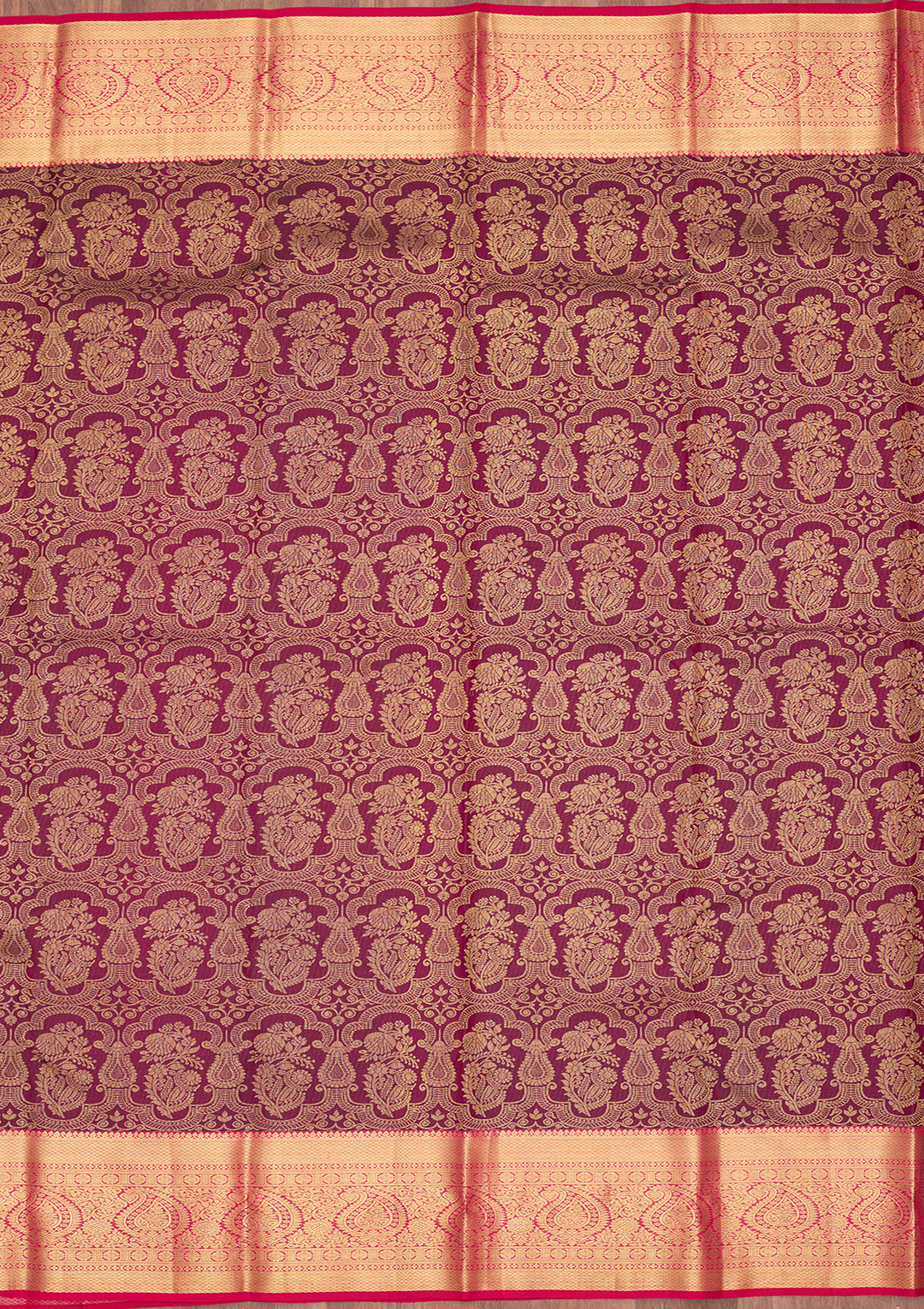 Wine Silk Jaal Saree With Matching Blouse Piece