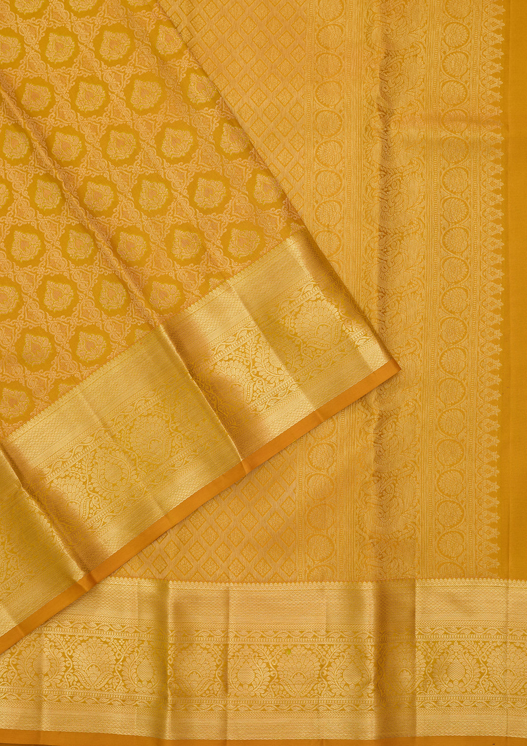 Mustard Dharmavaram Pure Silk Saree