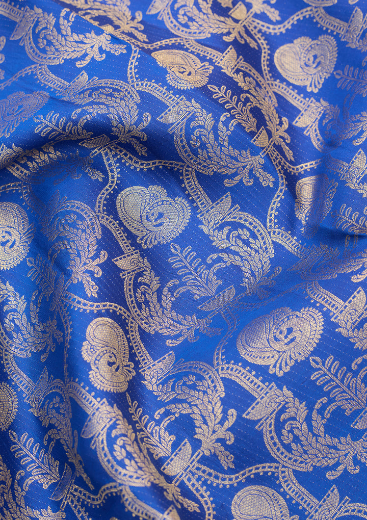 Royal Blue Silk Jaal Saree With Matching Blouse Piece