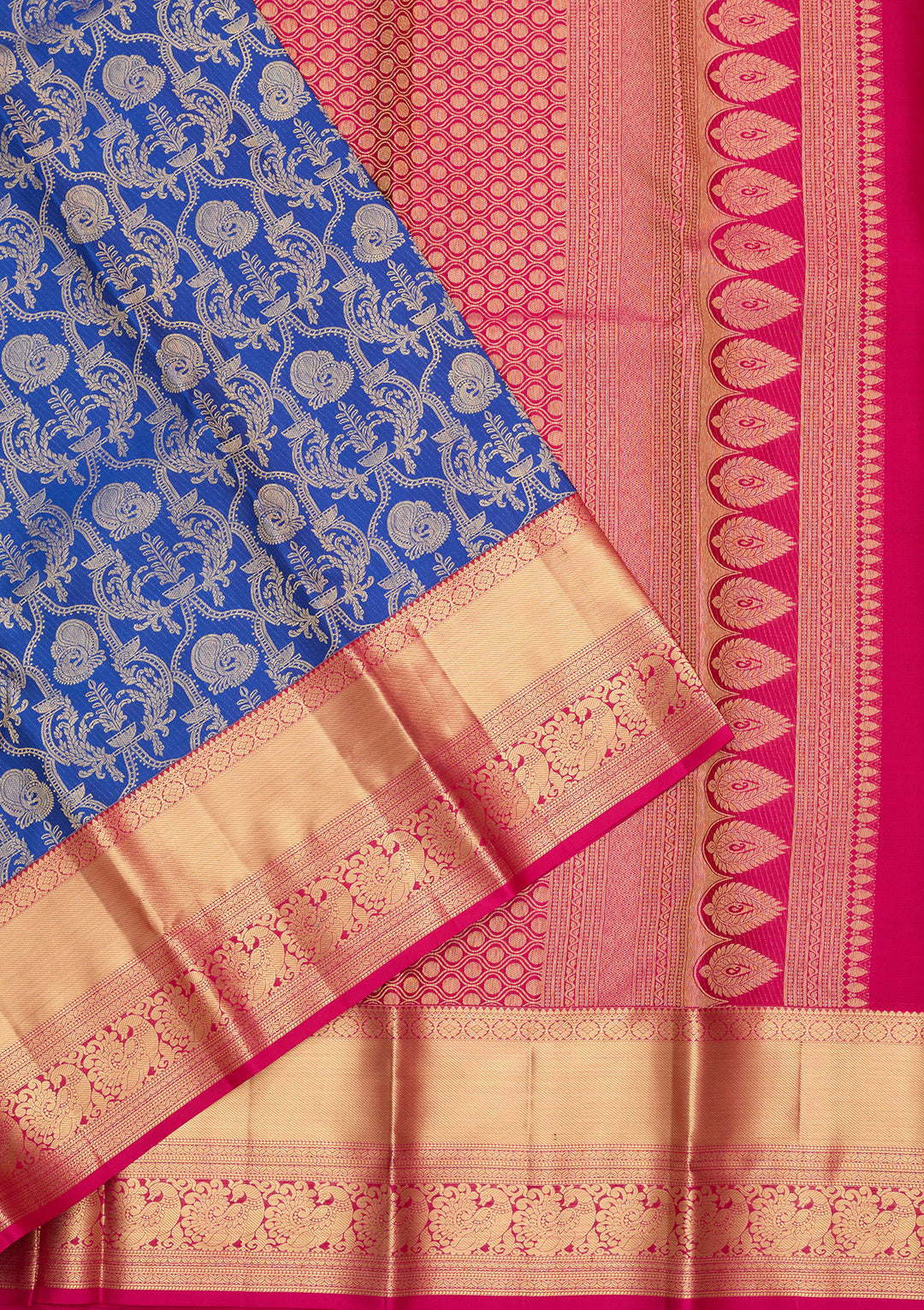 Royal Blue Silk Jaal Saree With Matching Blouse Piece