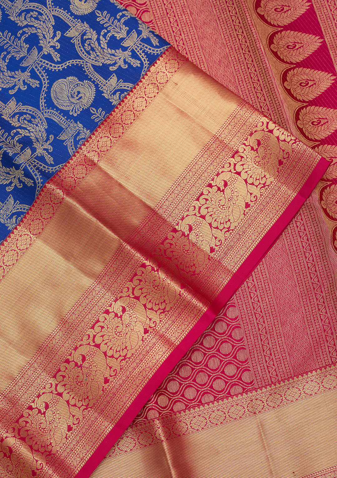 Royal Blue Silk Jaal Saree With Matching Blouse Piece