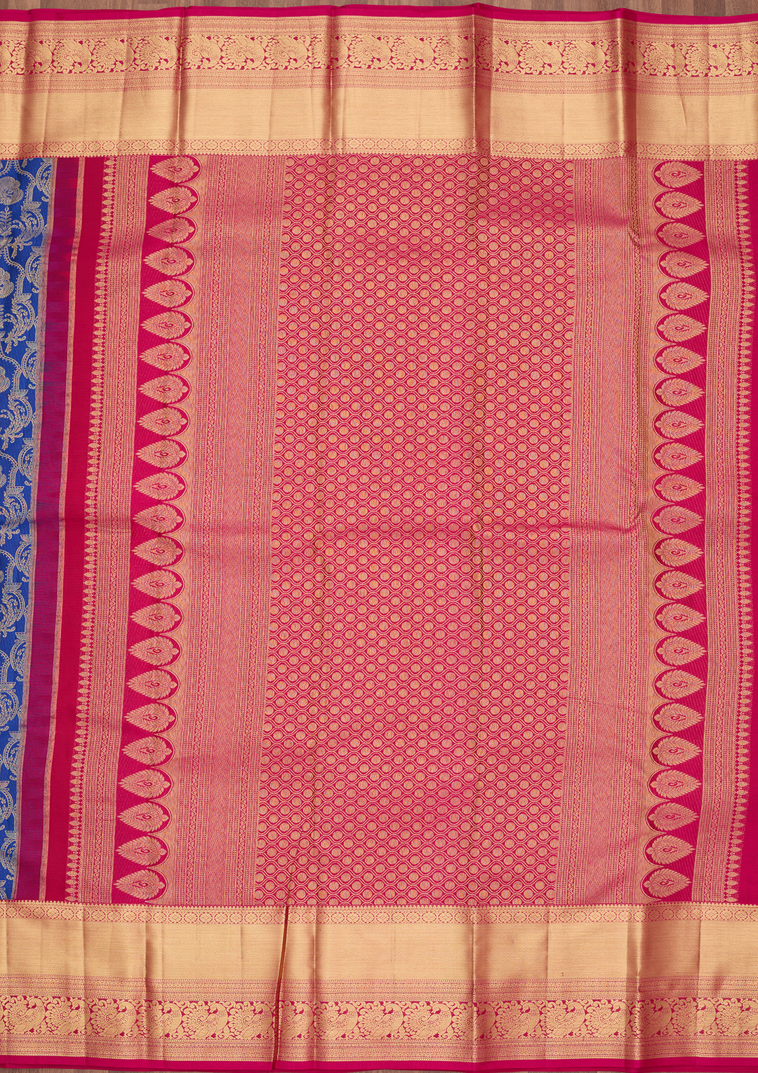 Royal Blue Silk Jaal Saree With Matching Blouse Piece