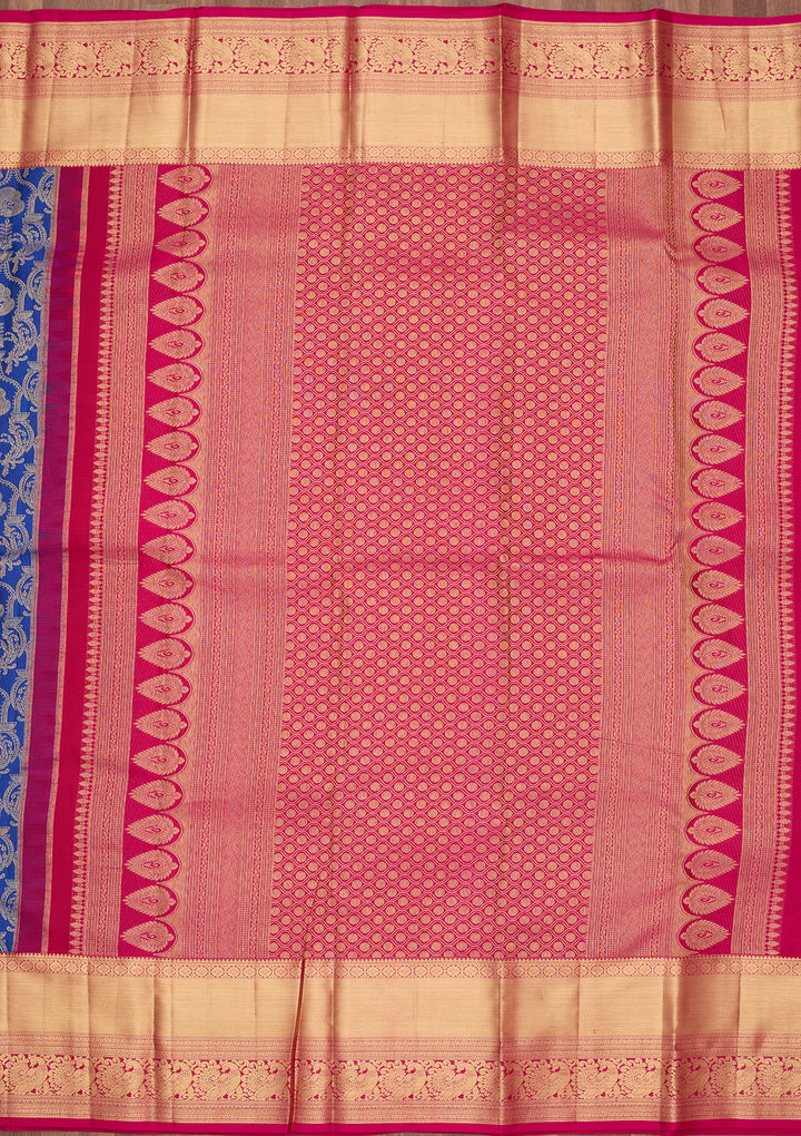 Royal Blue Silk Jaal Saree With Matching Blouse Piece