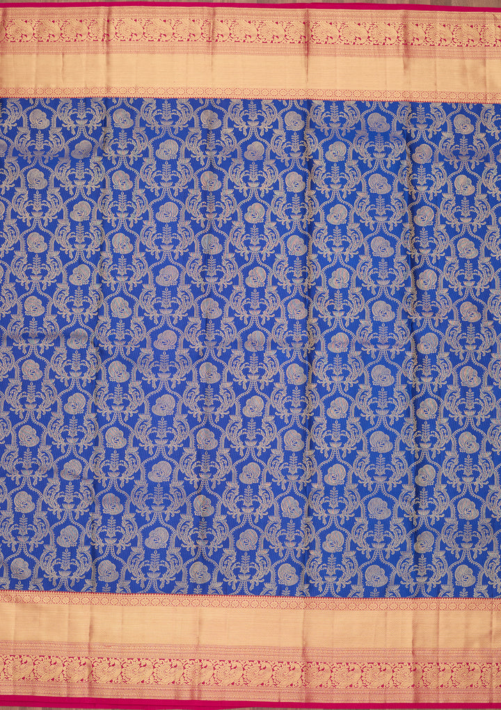 Royal Blue Silk Jaal Saree With Matching Blouse Piece