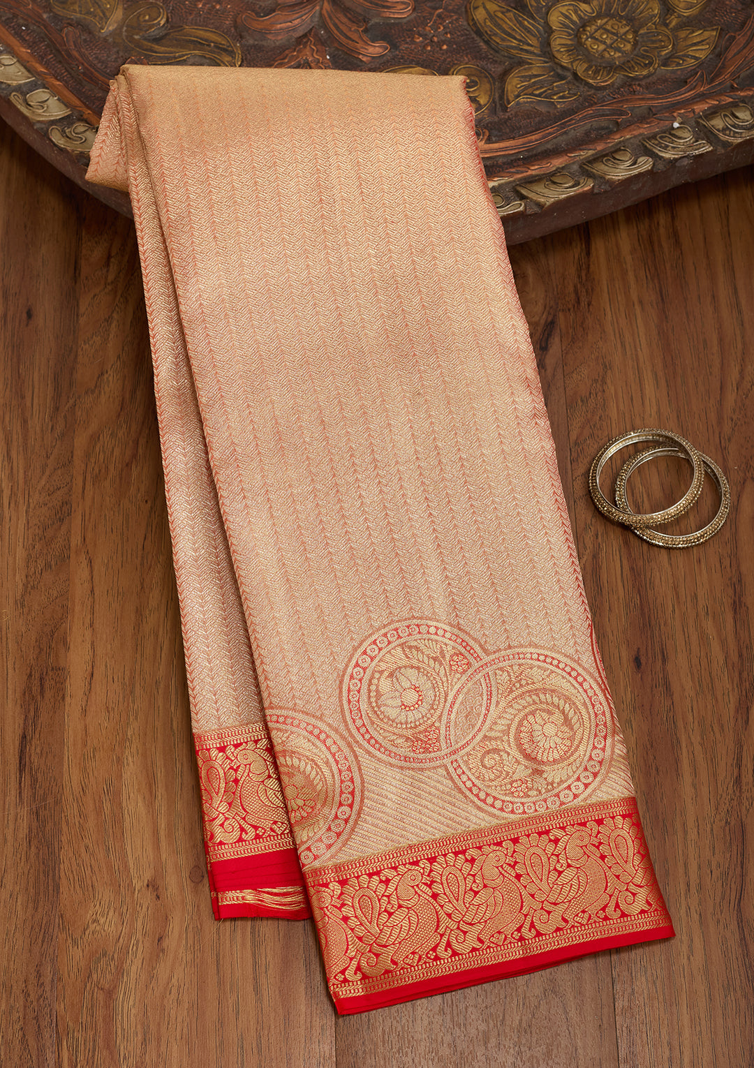 Red Silk Stripes Saree With Matching Blouse Piece