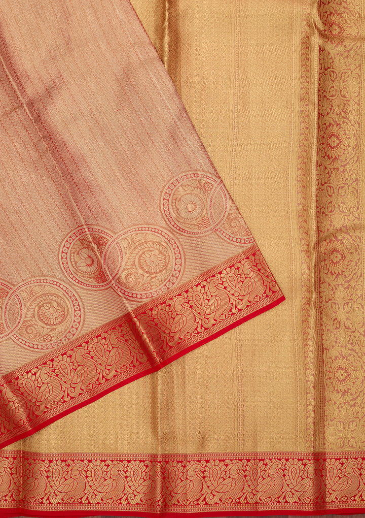 Red Silk Stripes Saree With Matching Blouse Piece