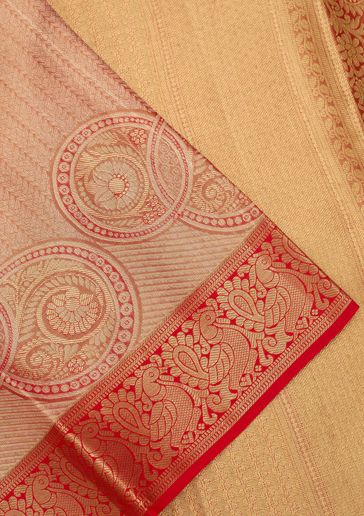 Red Silk Stripes Saree With Matching Blouse Piece