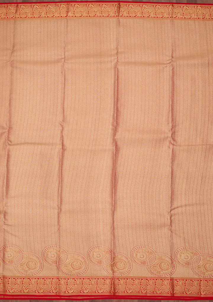 Red Silk Stripes Saree With Matching Blouse Piece