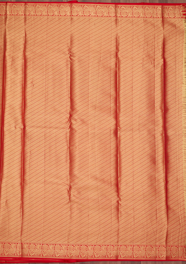 Red Silk Stripes Saree With Matching Blouse Piece