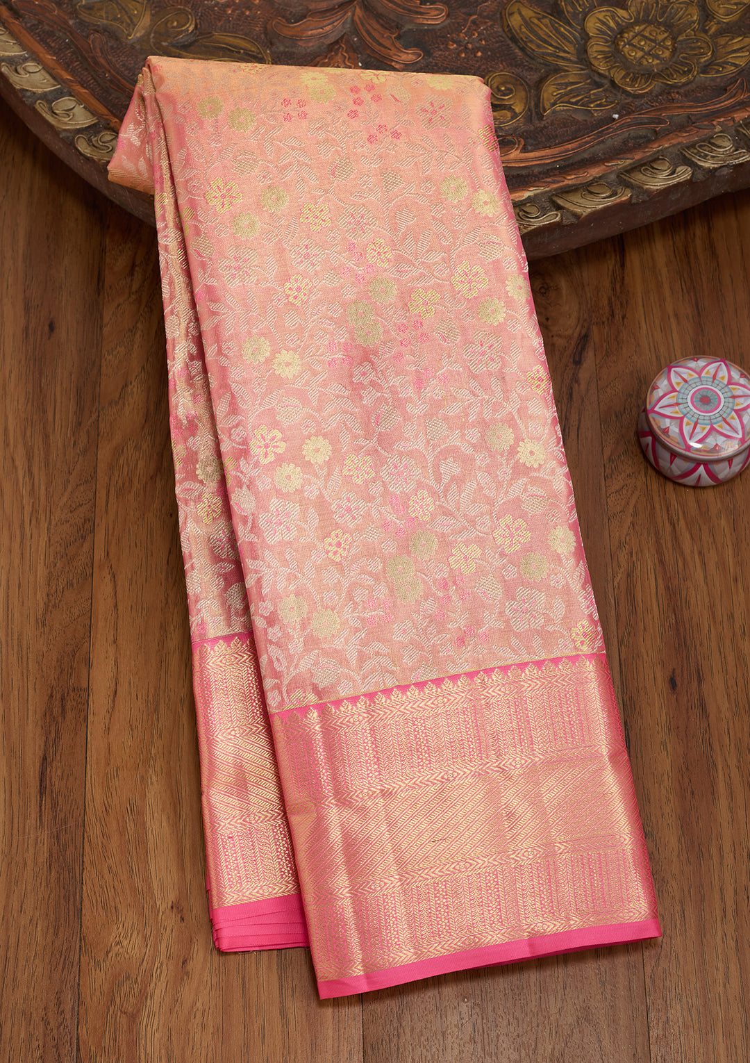 Pink Silk Jaal Saree With Matching Blouse Piece