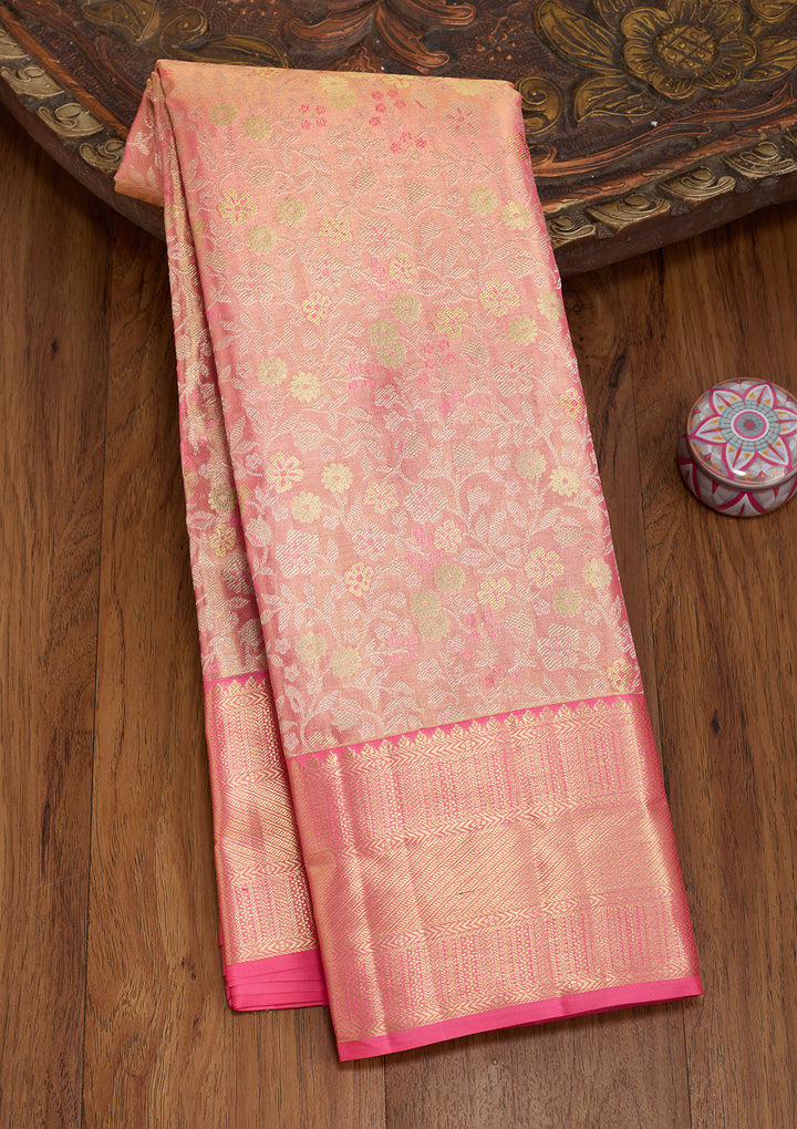 Pink Silk Jaal Saree With Matching Blouse Piece
