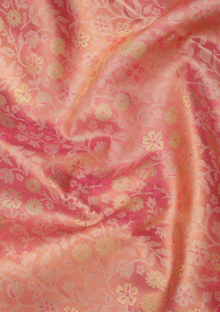 Pink Silk Jaal Saree With Matching Blouse Piece