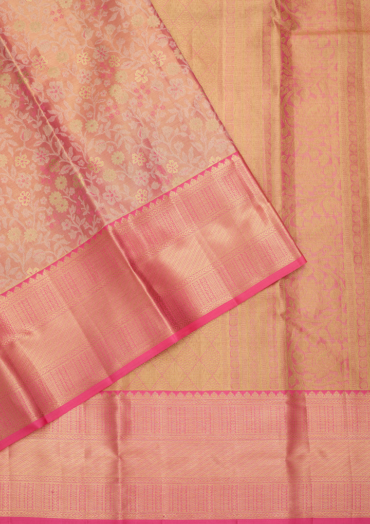 Pink Silk Jaal Saree With Matching Blouse Piece