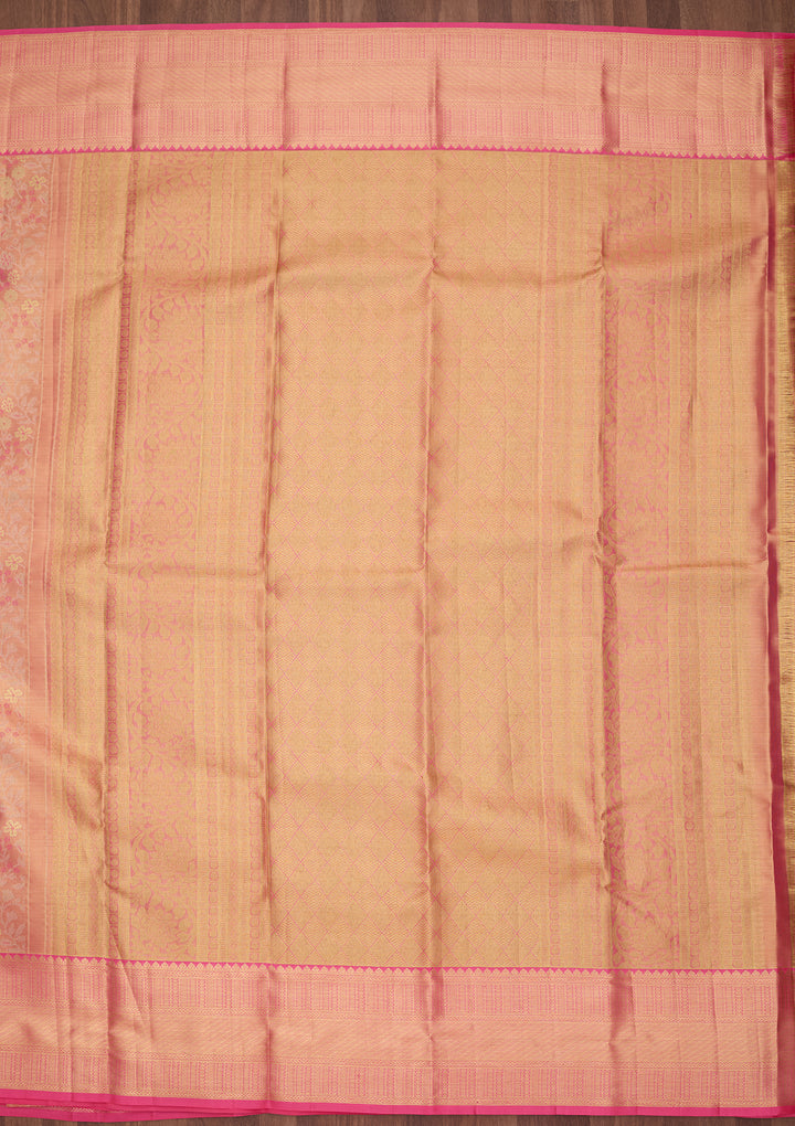 Pink Silk Jaal Saree With Matching Blouse Piece