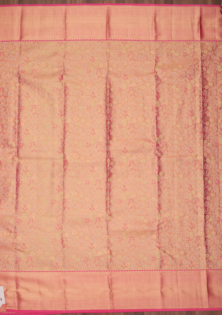 Pink Silk Jaal Saree With Matching Blouse Piece