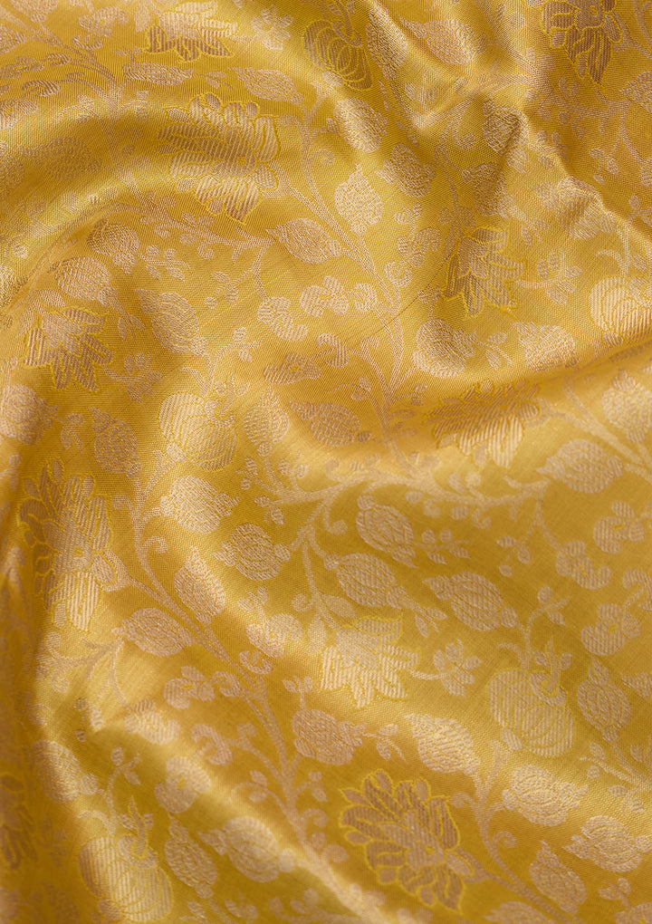 Yellow Silk Jaal Saree With Matching Blouse Piece
