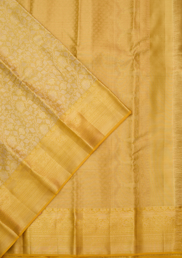 Yellow Silk Jaal Saree With Matching Blouse Piece