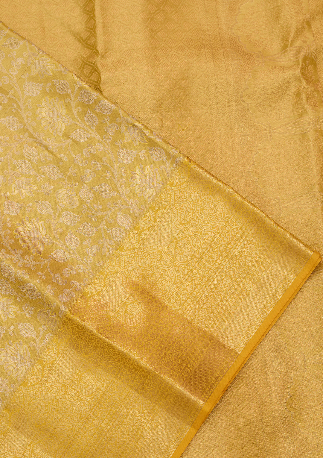 Yellow Silk Jaal Saree With Matching Blouse Piece
