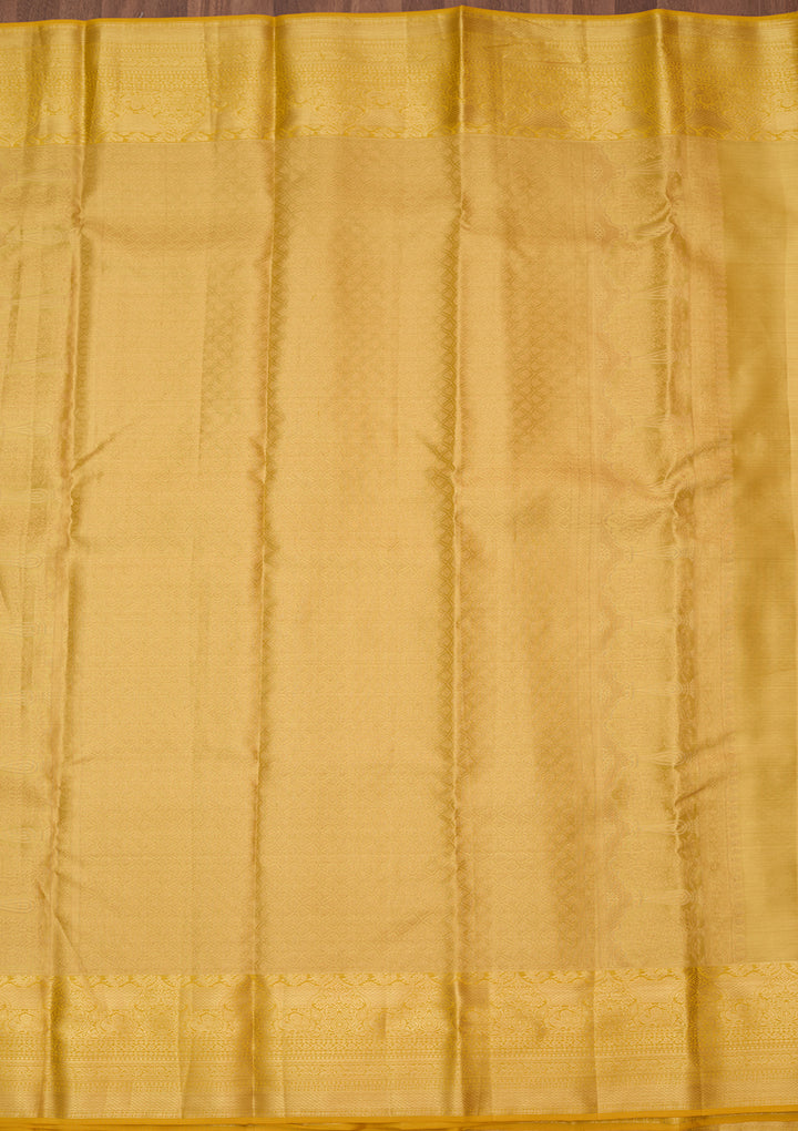 Yellow Silk Jaal Saree With Matching Blouse Piece