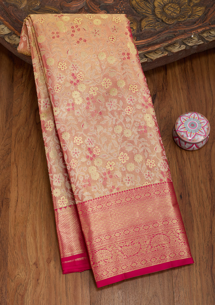 Peach Silk Jaal Saree With Matching Blouse Piece
