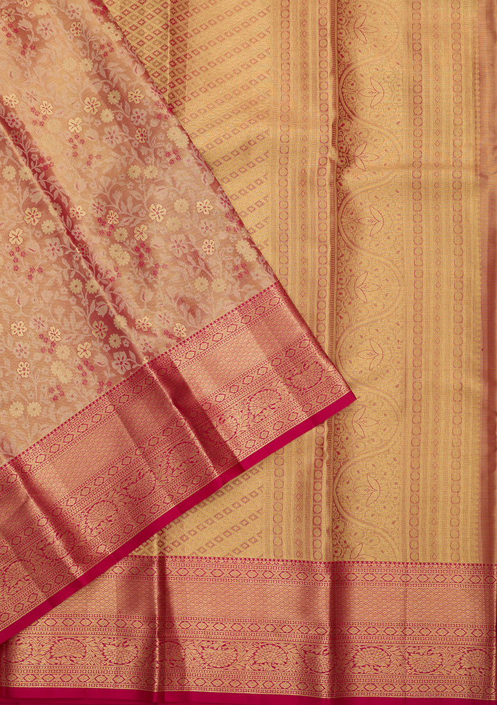 Peach Silk Jaal Saree With Matching Blouse Piece
