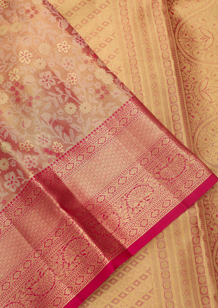 Peach Silk Jaal Saree With Matching Blouse Piece