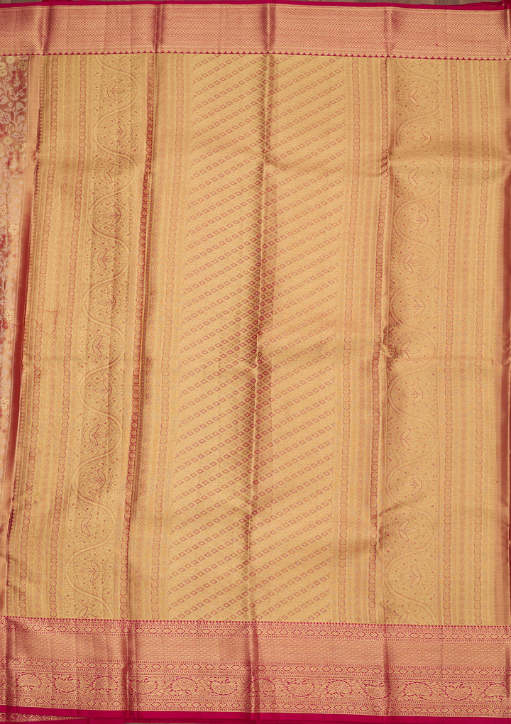 Peach Silk Jaal Saree With Matching Blouse Piece