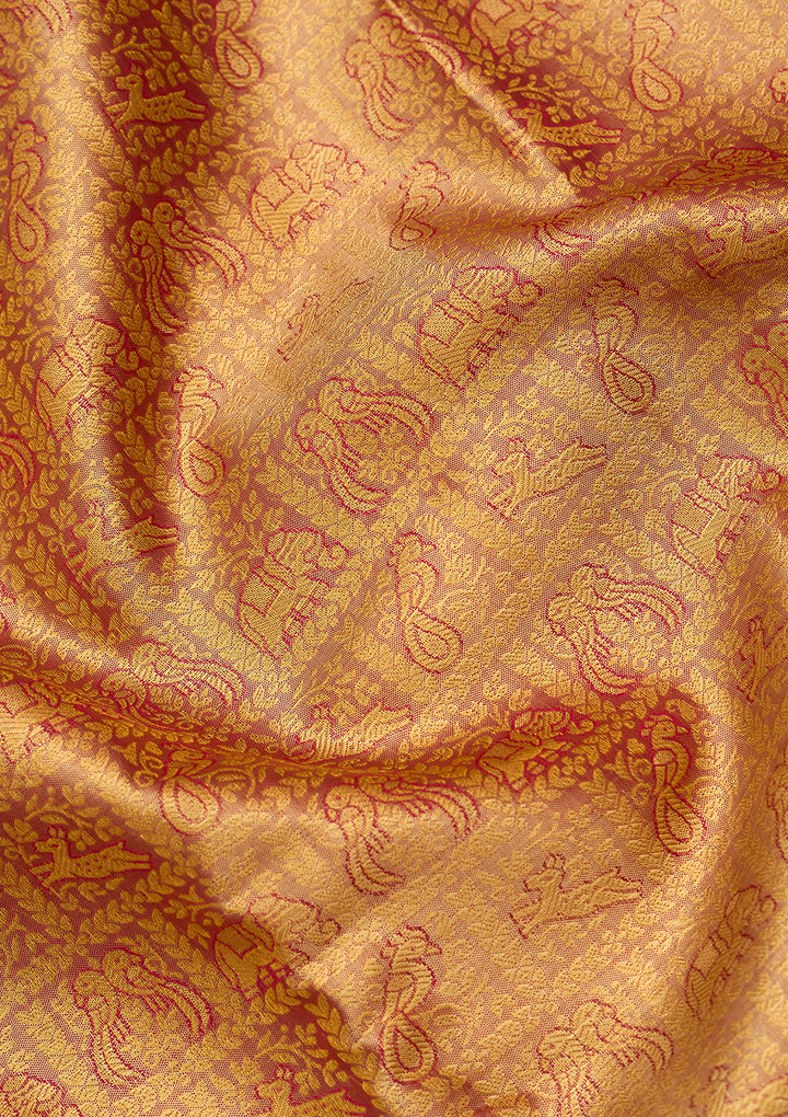 Peach Silk Checks Saree With Matching Blouse Piece