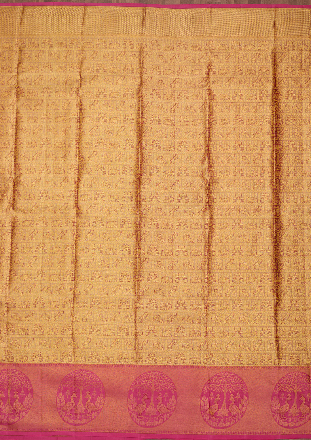 Peach Silk Checks Saree With Matching Blouse Piece