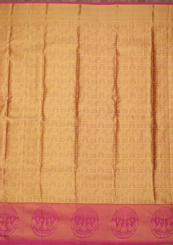 Peach Silk Checks Saree With Matching Blouse Piece