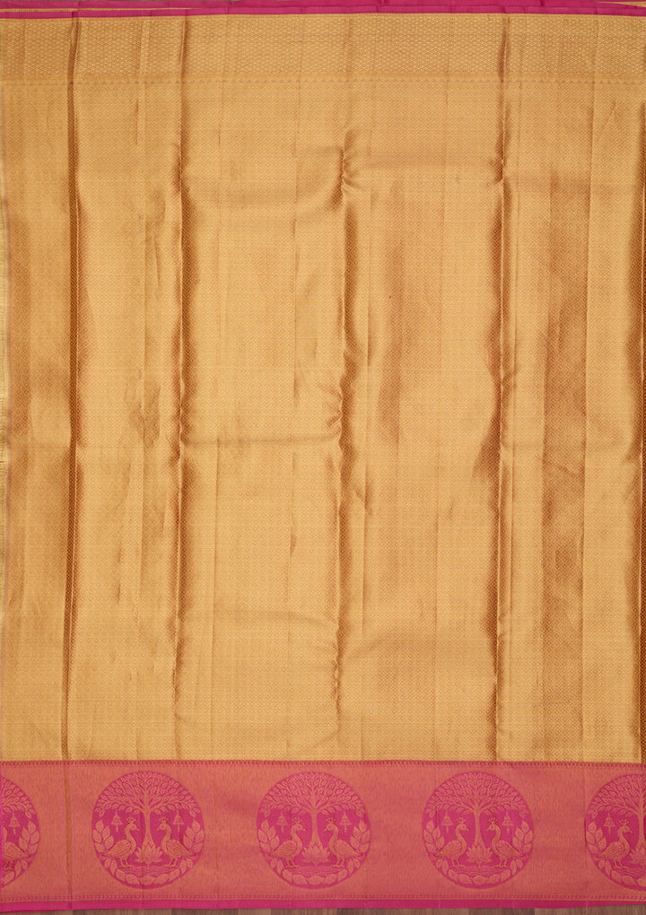 Peach Silk Checks Saree With Matching Blouse Piece