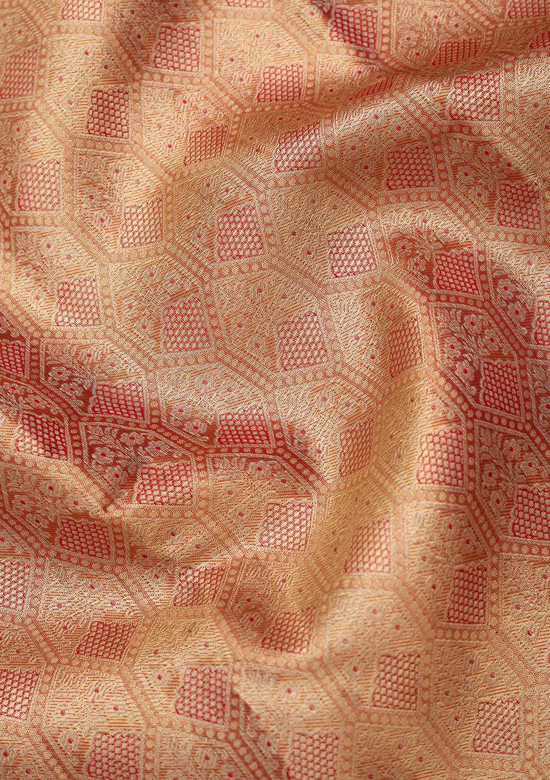 Red Silk Jaal Saree With Matching Blouse Piece