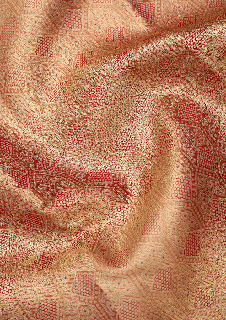 Red Silk Jaal Saree With Matching Blouse Piece